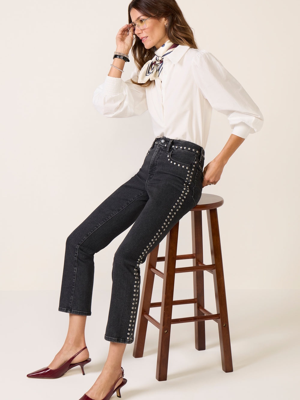Good American Studded Good Legs Straight Jean NWT